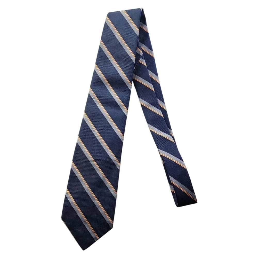 Polo Ralph Lauren Vintage 90's Blue Silk Striped Tie Made by Hand 100% Silk